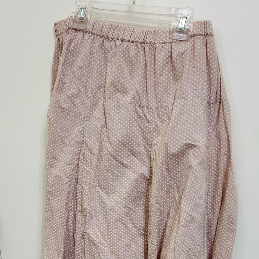 Maxi skirt with elastic waist tan with small white polka dots
